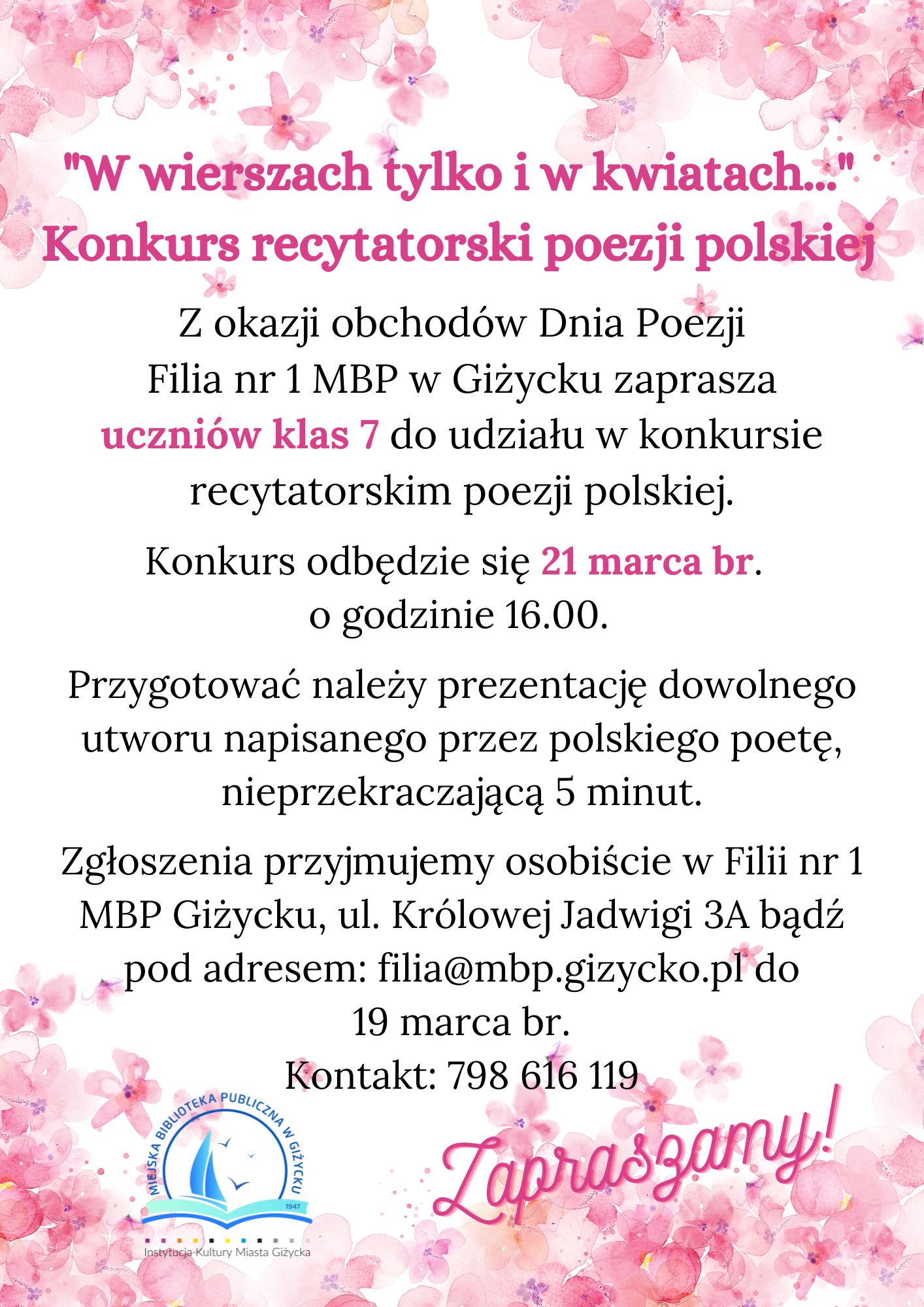 Plakat konkurs recytatorski 2